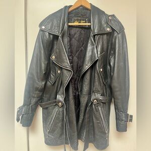 Vintage oversized lined leather biker jacket